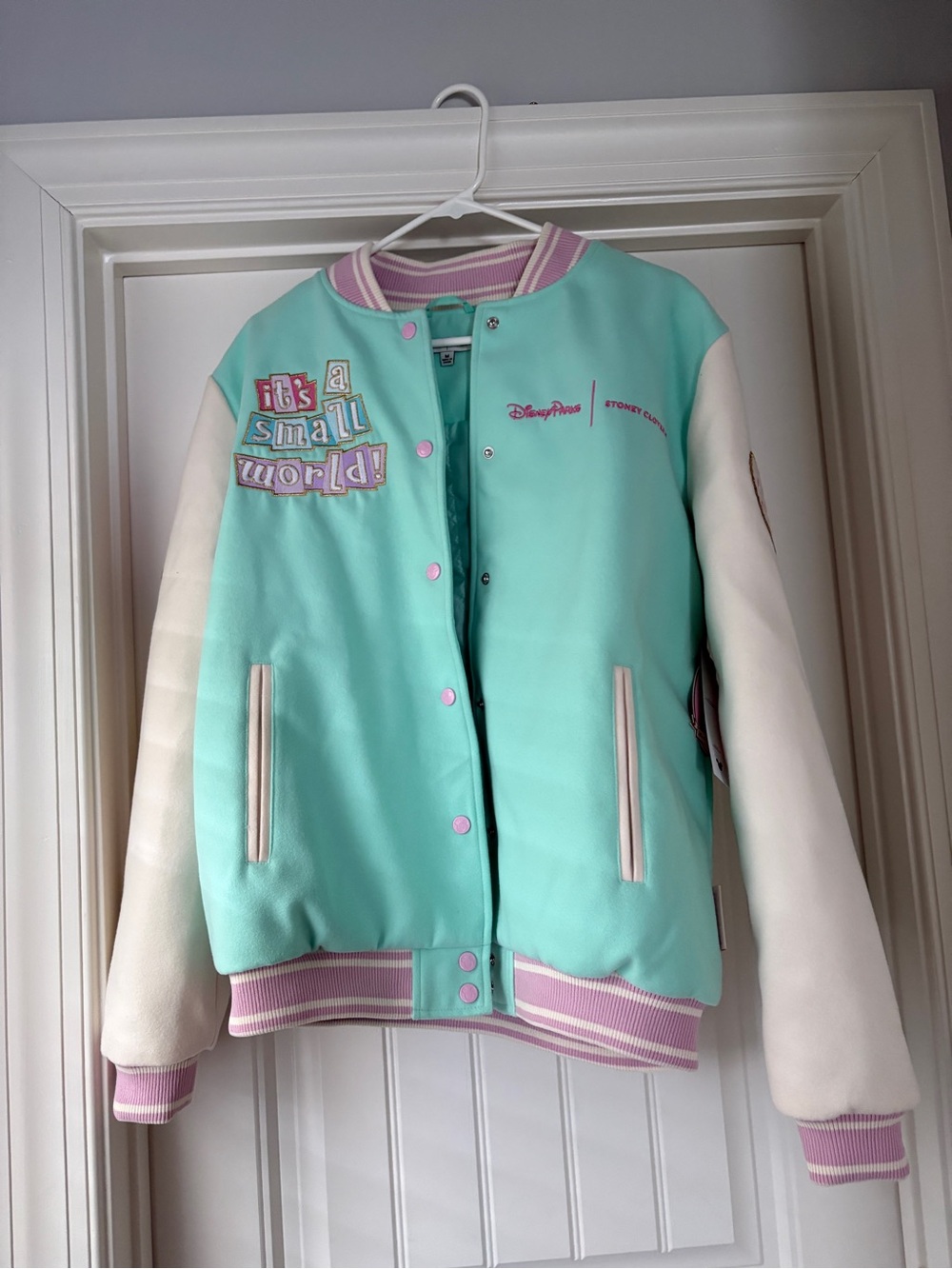 Stoney Clover Lane Mint and Cream Varsity Jacket with Pink Trim